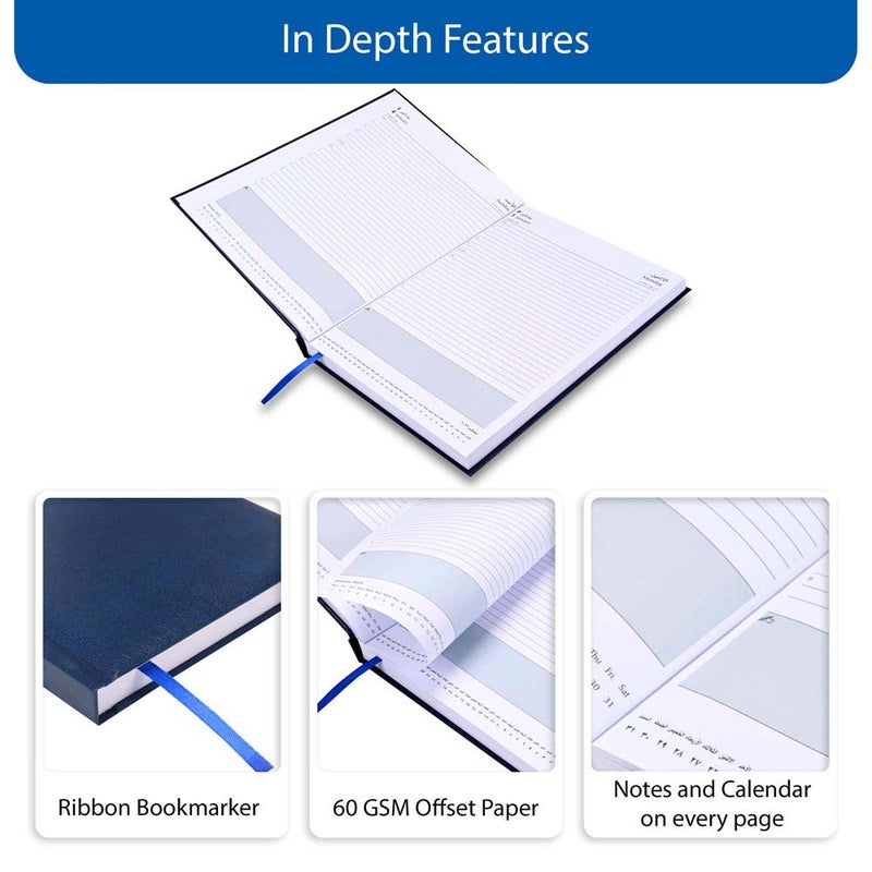 FIS مفكرة FIS 2026 A4، حجم 210x297 مم، غلاف فينيل مبطن من جهة واحدة، تنسيق يوم في صفحة، عربي/إنجليزي، ورق أبيض 60 جرام، غلاف أزرق - FSDI42AEN26BL - Image 5