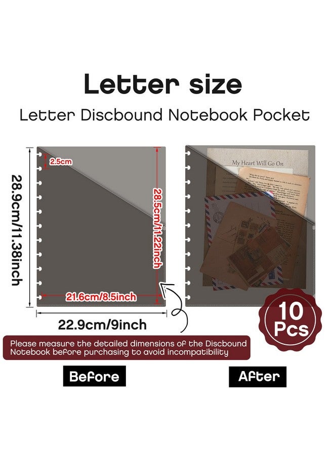 Laumoi 10 Sets Letter Pocket Dividers For Discbound Notebook System Dividers With Pockets Letter Binder Index Dividers Plastic Dividers Binder Accessories Discbound Organizer With Holes (Gray Translucent)  - Image 2