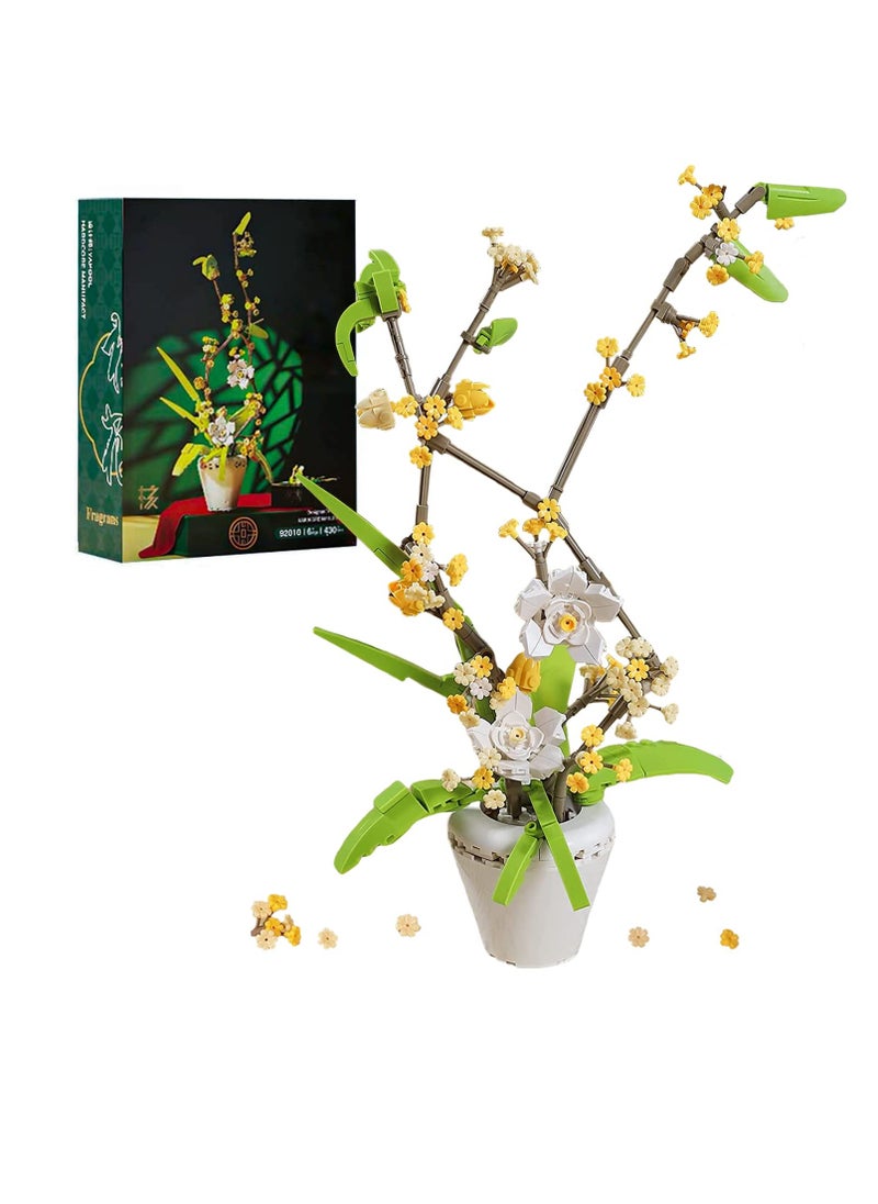 Flower Bouquet Building Kit, Osmanthus Fragrans Bonsai Tree Toy, Artificial Plant Building, Creative Building Project for Adults, Botanical Collection Compatible with Lego (430 Pieces)  - Image 1