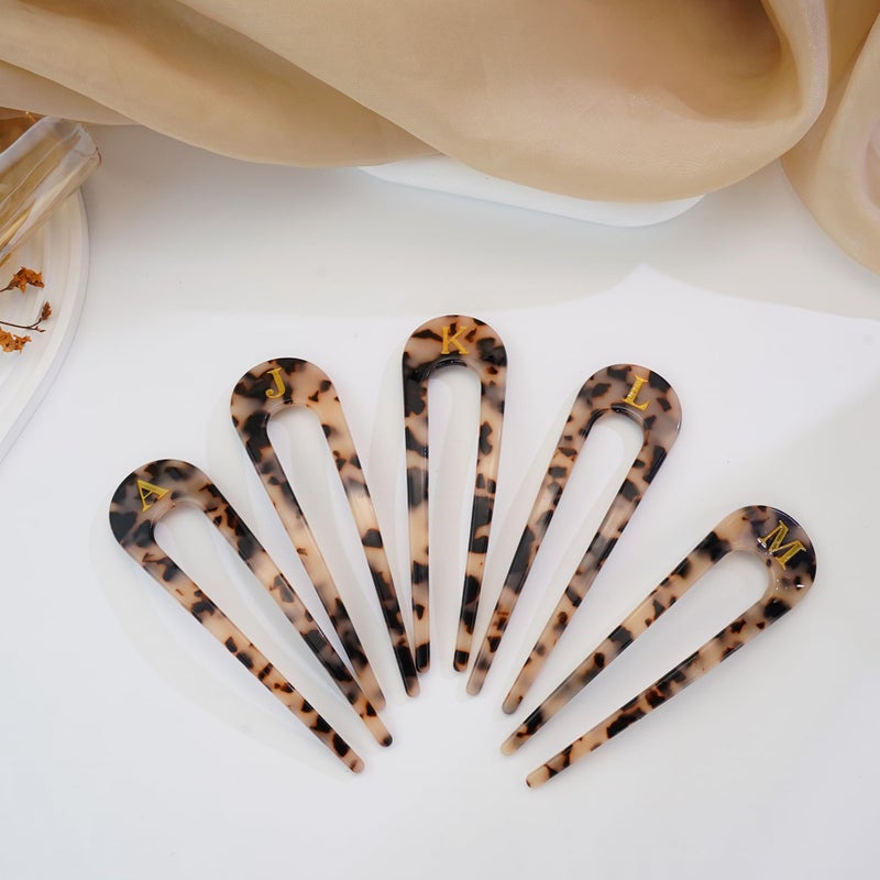 Fohufo French Hair Pin for Women - 5.3 Inch 2 Pcs Tortoise Shell Initial French Pin, Fashion Hair Accessories for Women, Acetate Cute Hair Forks, Birthday Gifts Valentines Day Gifts, Letter M - Image 4