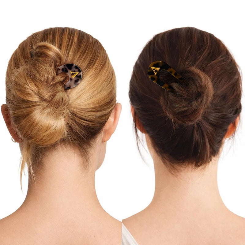 Fohufo French Hair Pin for Women - 5.3 Inch 2 Pcs Tortoise Shell Initial French Pin, Fashion Hair Accessories for Women, Acetate Cute Hair Forks, Birthday Gifts Valentines Day Gifts, Letter M - Image 2