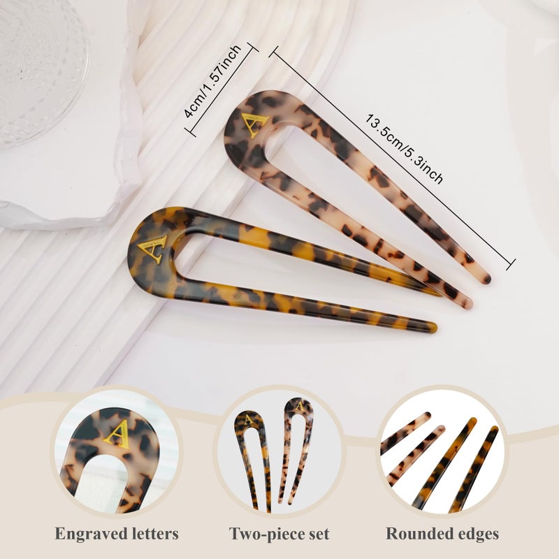 Fohufo French Hair Pin for Women - 5.3 Inch 2 Pcs Tortoise Shell Initial French Pin, Fashion Hair Accessories for Women, Acetate Cute Hair Forks, Birthday Gifts Valentines Day Gifts, Letter M - Image 5