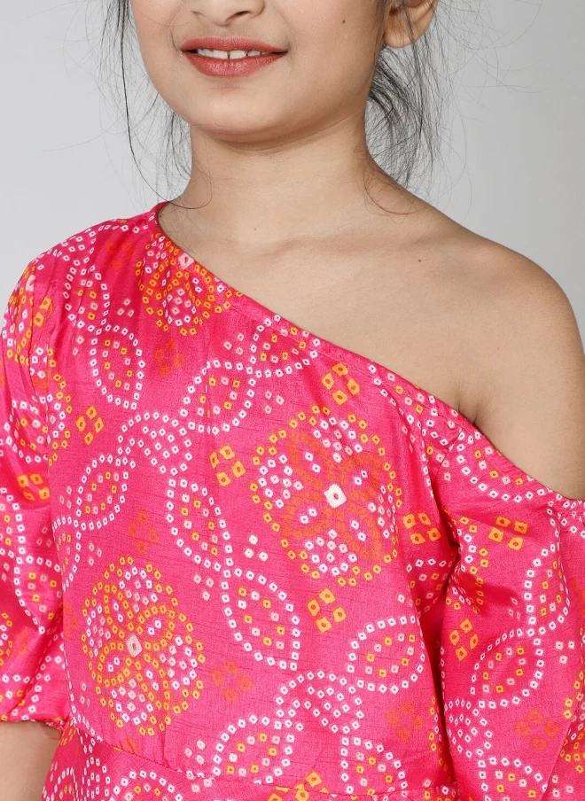 AKS Pink Geometric Printed Maxi Dress for Girls