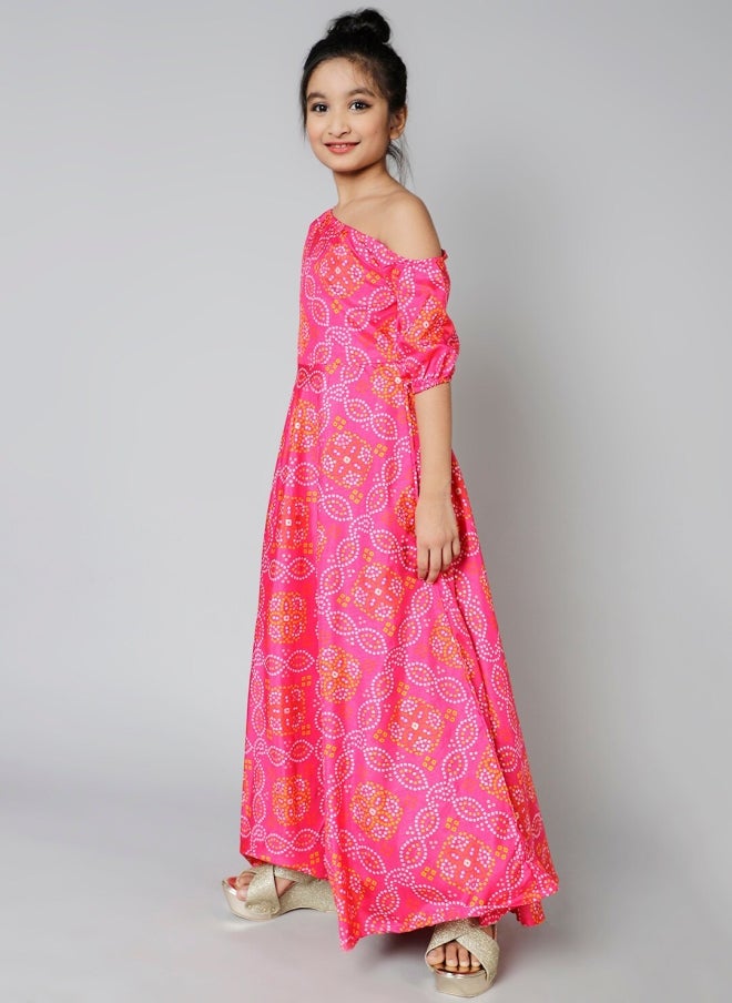 AKS Pink Geometric Printed Maxi Dress for Girls - Image 4