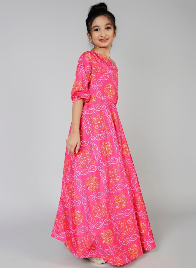 AKS Pink Geometric Printed Maxi Dress for Girls - Image 3