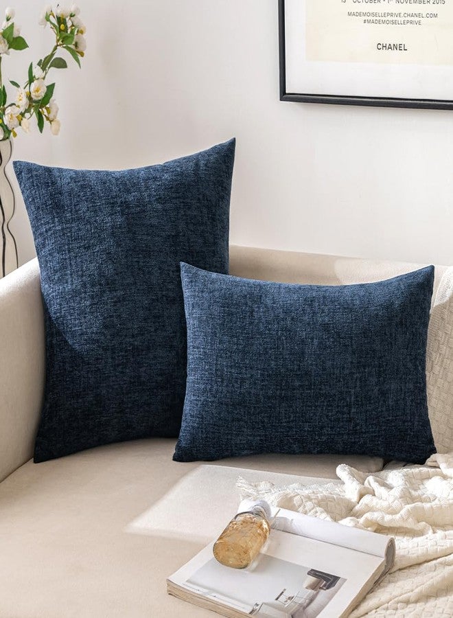 EMEMA Square Throw Pillow Covers 20"x20" Inch Set of 2 Decorative Couch Pillow Covers Chenille Modern Solid Pillowcases for Sofa Bedroom Navy Blue 50x50CM(Only Covers) - Image 2