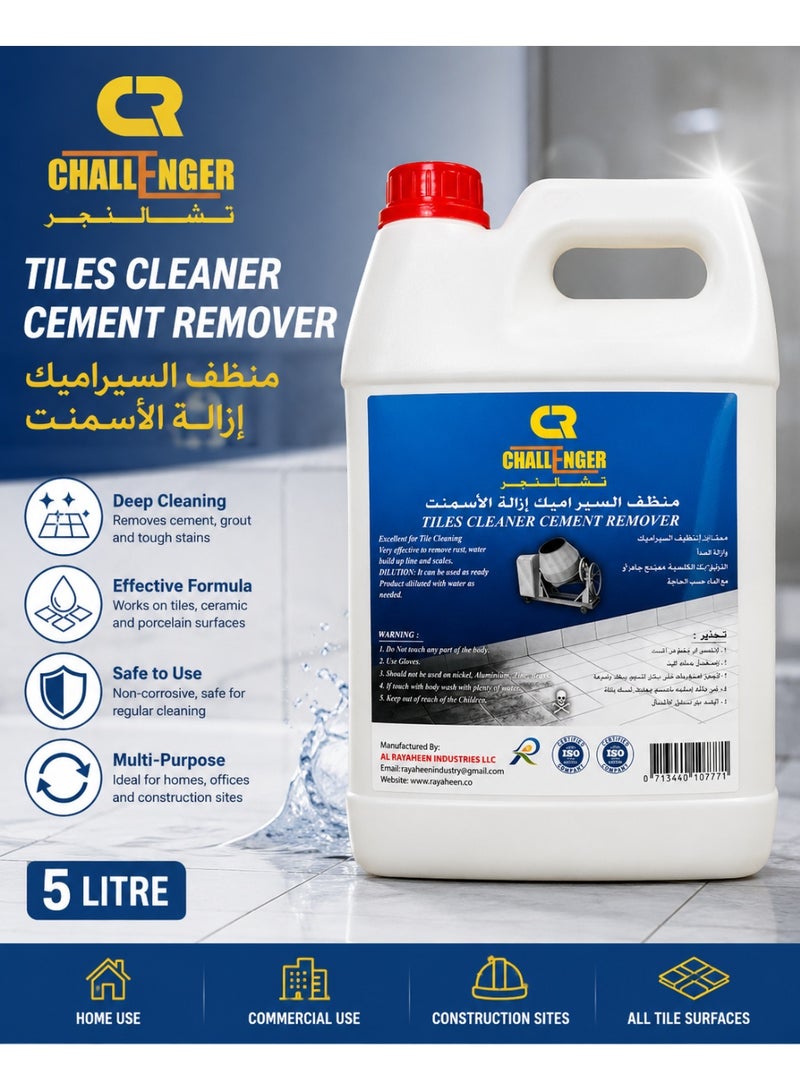 Challenger Tiles Cleaner Cement Remover 5L – Heavy Duty Tile, Grout & Cement Stain Cleaner for Ceramic, Porcelain & Stone Surfaces - Image 1