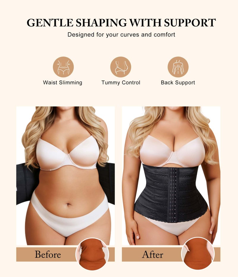 Irisnaya Plus Size Shapewear Waist Trainer - Curve Waist Cincher for Women Faja Body Shaper Tummy Control Girdle Black - Image 3