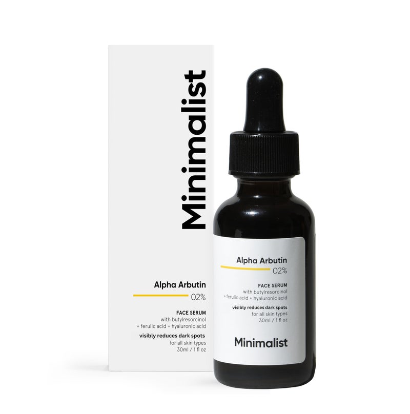 Minimalist Dark Spots Removal Serum with 2% Alpha Arbutin for Hyperpigmentation | Reduces Blemishes, Acne Marks & Tanning with Hyaluronic Acid & Butylresorcinol | For Women & Men | 1FL OZ/30 ml - Image 1