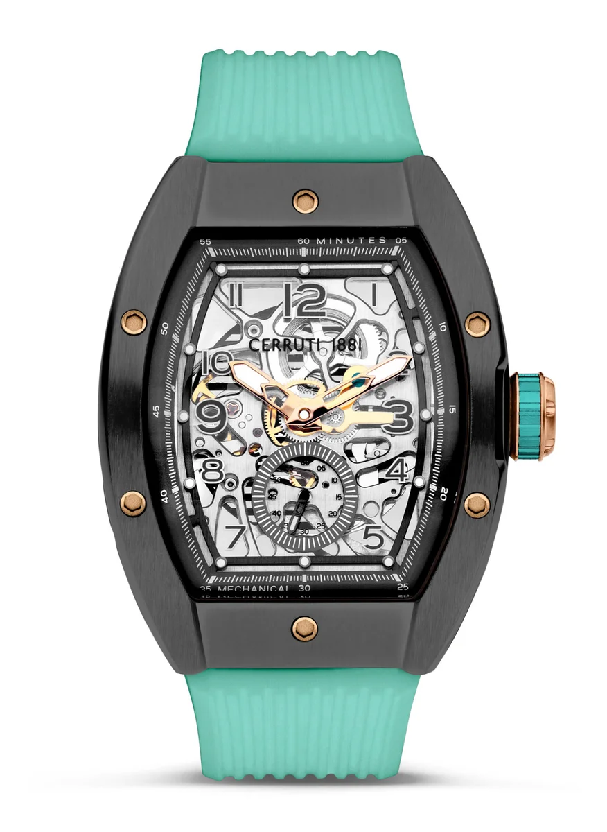 CERRUTI 1881 Ovaro 48mm Men's Automatic Watch with Turquoise Silicone  Strap