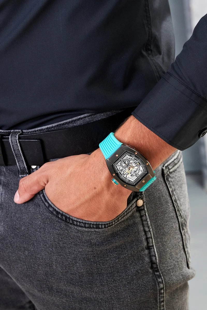 CERRUTI 1881 Ovaro 48mm Men's Automatic Watch with Turquoise Silicone  Strap