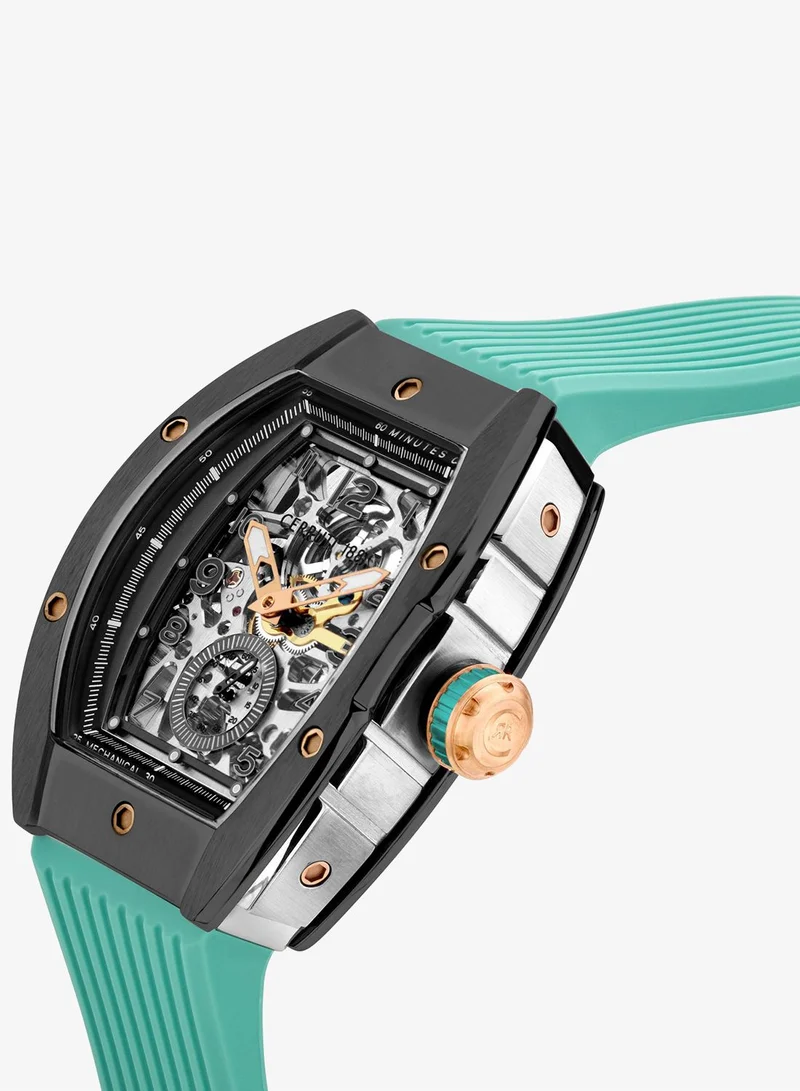 CERRUTI 1881 Ovaro 48mm Men's Automatic Watch with Turquoise Silicone  Strap