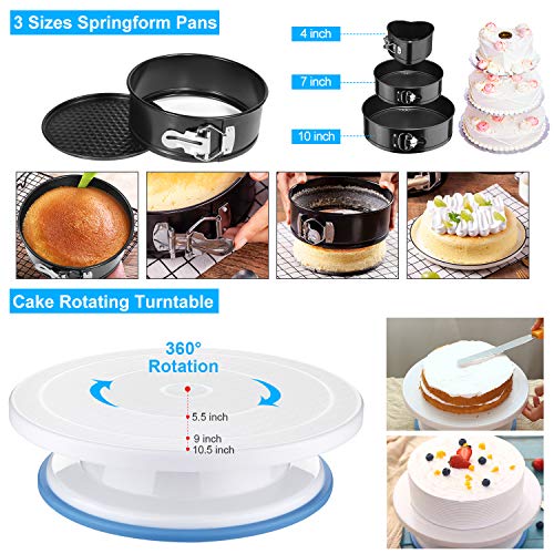 Taiker Cake Decorating Supplies,493 PCS Cake Decorating Kit 3 Packs Springform Cake Pans, Cake Rotating Turntable,48 Piping Icing Tips,7 Russian Nozzles, Baking Supplies,Cupcake Decorating Kit, Multicolor - Image 2
