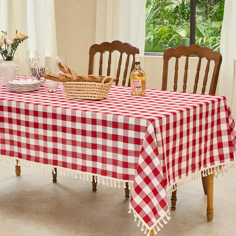 Midsummer Breeze Table Table Square Table-Ruby-Rustic gingham tablecloth buffalo plaid table table table for a thratgiving Christmas Bridge Kitch Room (55 × 55 بوصة باللون الأحمر والأبيض) - Image 1