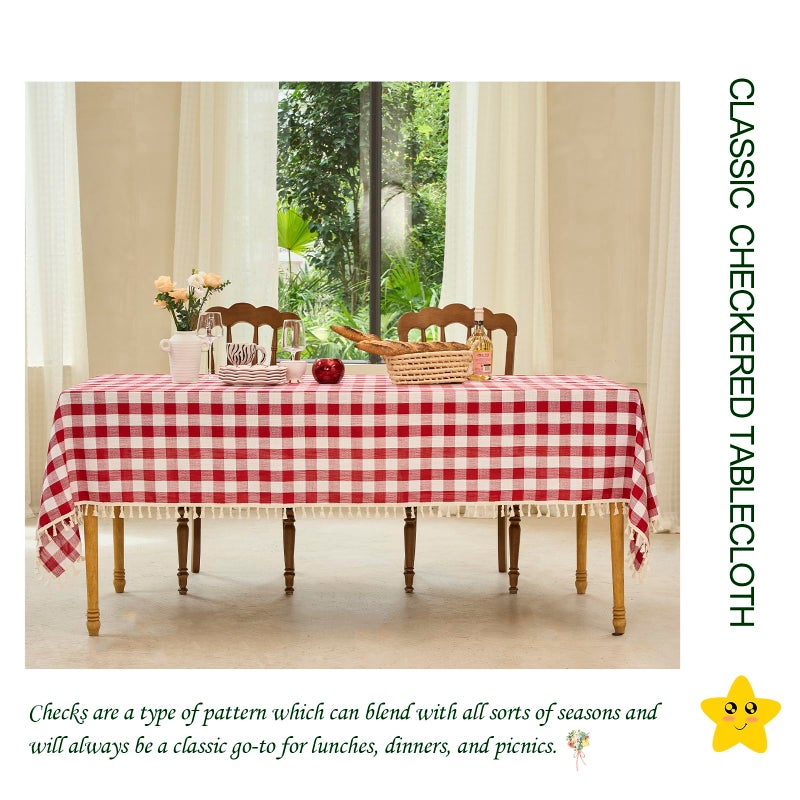 Midsummer Breeze Table Table Square Table-Ruby-Rustic gingham tablecloth buffalo plaid table table table for a thratgiving Christmas Bridge Kitch Room (55 × 55 بوصة باللون الأحمر والأبيض) - Image 2
