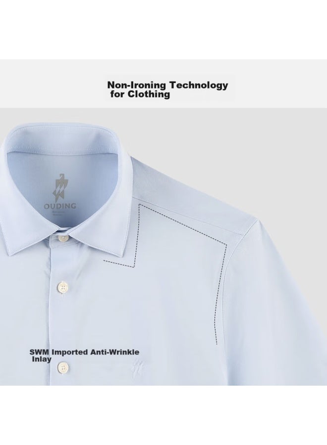 Ouding First-class High-stretch Shirt, Men's Ice Oxygen Blue Wrinkle-free High-end New Shirt, Ice Oxygen Blue Solid Color, Size 42 - Image 3