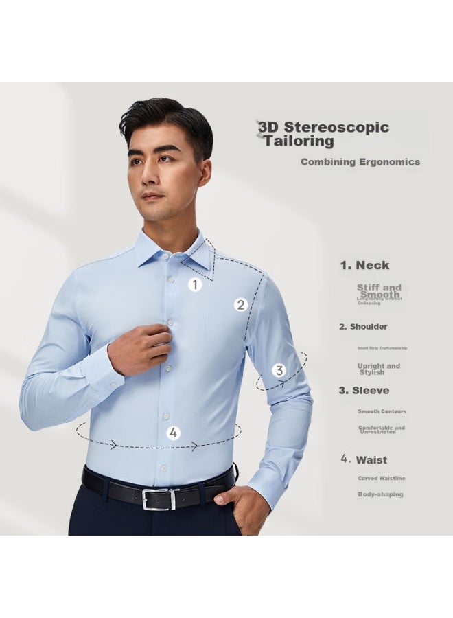 Ouding First-class High-stretch Shirt, Men's Ice Oxygen Blue Wrinkle-free High-end New Shirt, Ice Oxygen Blue Solid Color, Size 42 - Image 4