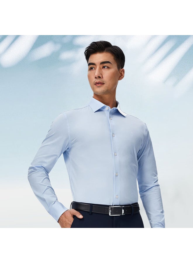 Ouding First-class High-stretch Shirt, Men's Ice Oxygen Blue Wrinkle-free High-end New Shirt, Ice Oxygen Blue Solid Color, Size 42 - Image 5