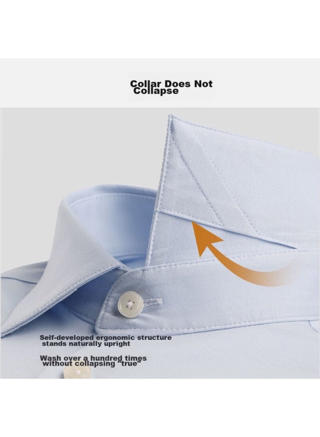 Ouding First-class High-stretch Shirt, Men's Ice Oxygen Blue Wrinkle-free High-end New Shirt, Ice Oxygen Blue Solid Color, Size 42 - Image 2