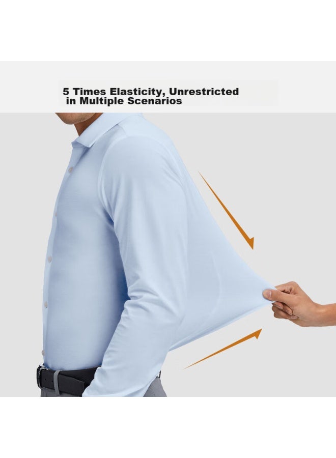 Ouding First-class High-stretch Shirt, Men's Ice Oxygen Blue Wrinkle-free High-end New Shirt, Ice Oxygen Blue Solid Color, Size 42 - Image 1