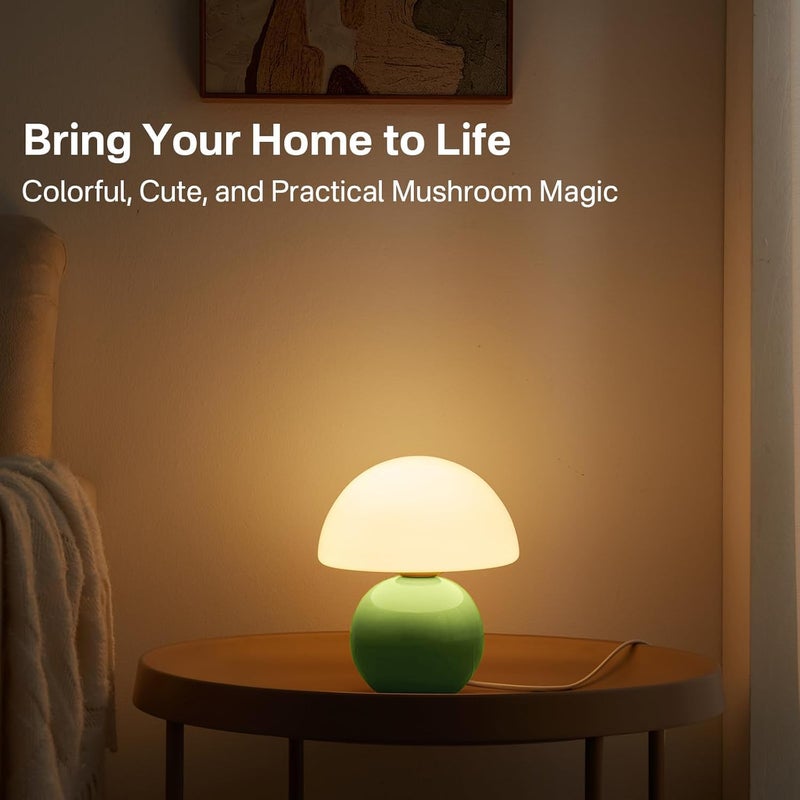 Dawnwake Mushroom Lamp Table Lamp for Bedroom,Desk Bedside Small Lamps for Living Room Night Stands,Mushroom Decor Cute Mini Modern Mid Century Lamps,Unique Aesthetic Home Living Room Decor(Green) - Image 2