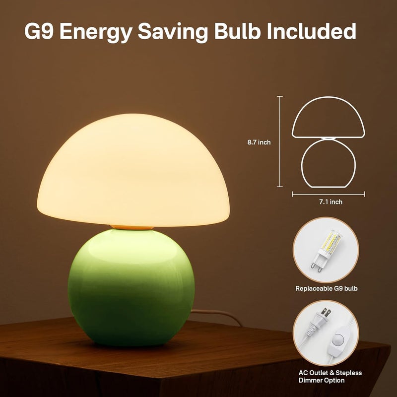 Dawnwake Mushroom Lamp Table Lamp for Bedroom,Desk Bedside Small Lamps for Living Room Night Stands,Mushroom Decor Cute Mini Modern Mid Century Lamps,Unique Aesthetic Home Living Room Decor(Green) - Image 4