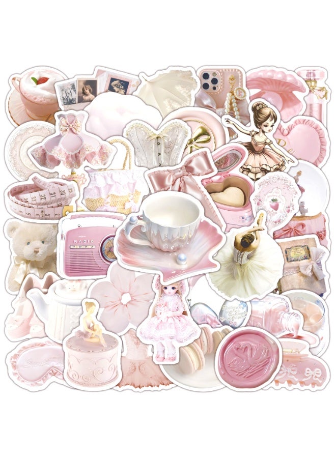 NIBEMINENT 50 Pcs Pink Ballet Style Deco Kit Waterproof Stickers, High Definition Printing Bright Colors, Suitable for Laptop Skateboard Luggage Water Bottle Guitar DIY - Image 1