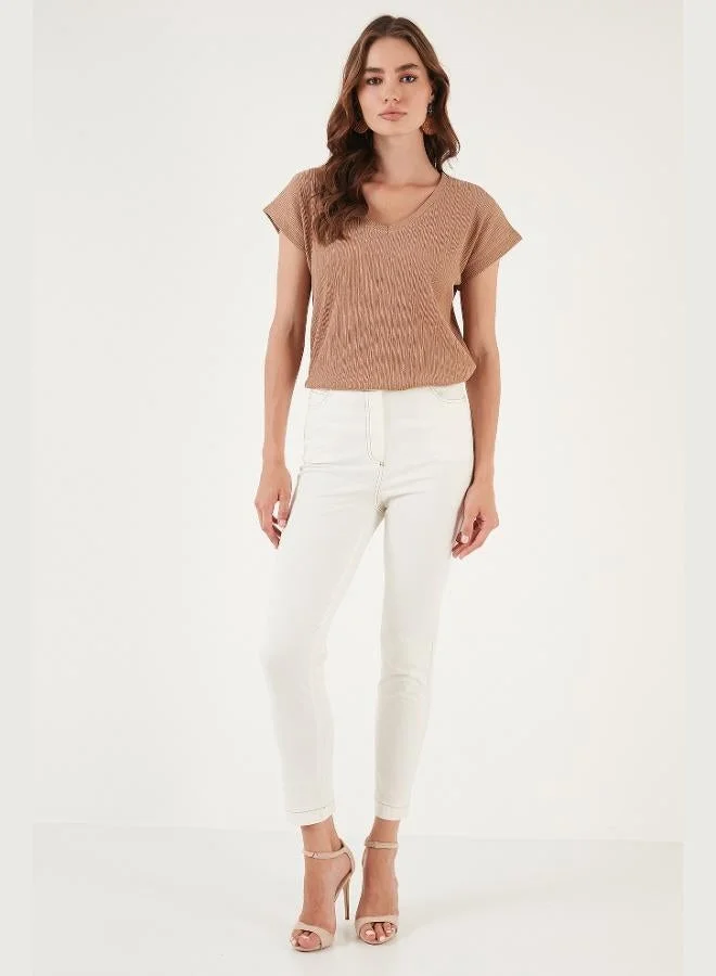 Lela  Lela Relaxed Fit Flexible V-Neck Blouse Women's Blouse 5865039 for Women | Best Price UAE