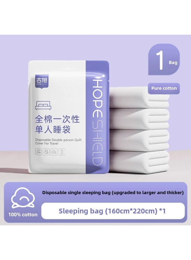 Hotel Travel Disposable Bed Sheet Quilt Cover Pillowcase Quilt Cover Four-piece Portable Dirty-isolated Thickened Travel Bedding-Color:Disposable Single Sleeping Bag [white Pure Cotton] - Image 1