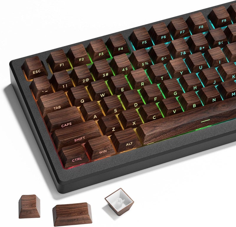 HITIME Side Printed PBT Keycaps - 132 Keys Brown DoubleShot Marbling Cherry Profile for Mechanical Keyboards - Walnut - Image 1