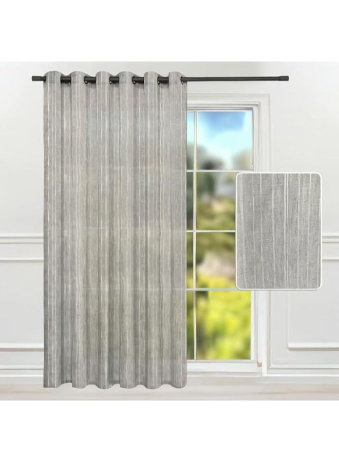 Intex Curtains House House Natural Semi Sheer Linen Curtains For Living Room – Light Filtering Drapes With Steel Grommets And Random White Stripes, One Panel - Greyish Beige - 300W X 270L Cm  - Image 1
