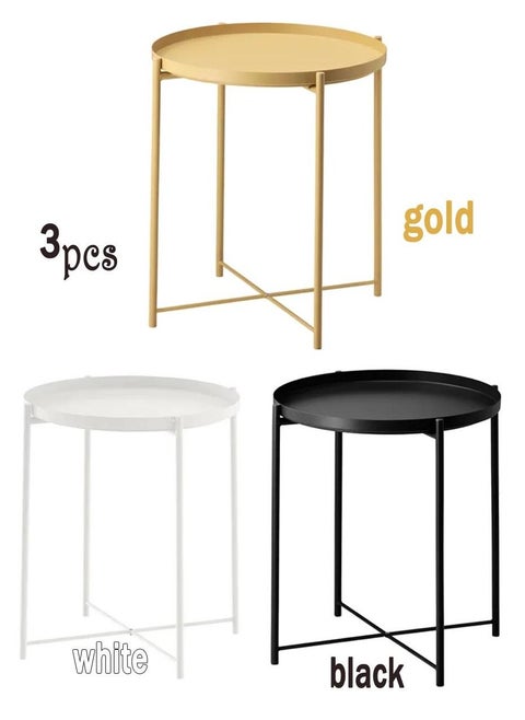 Set of 3 Round Dining Side Tables Gold White Black