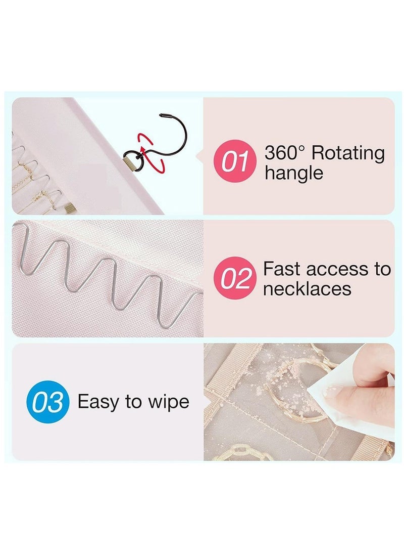 Captaintech Organizer Storage Roll, Double-Sided Jewelry Holder with Metal Hooks, Hanging Jewelry Bag for Wall and Door  - Image 5