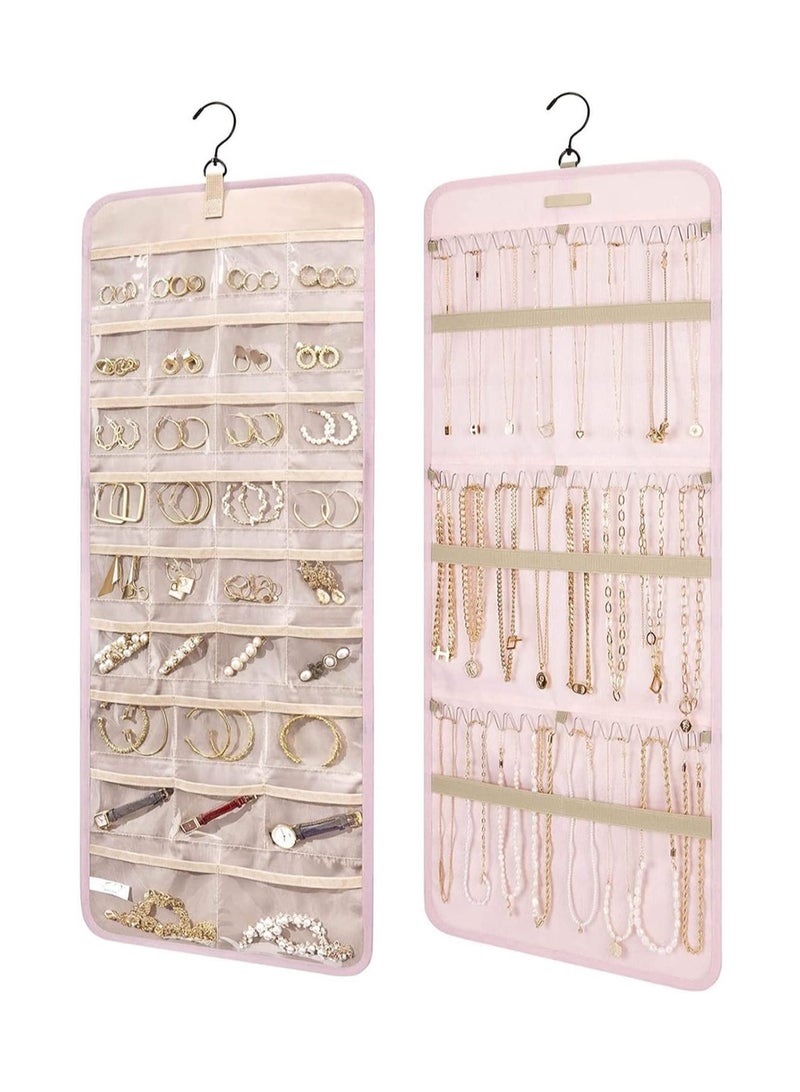 Captaintech Organizer Storage Roll, Double-Sided Jewelry Holder with Metal Hooks, Hanging Jewelry Bag for Wall and Door  - Image 1