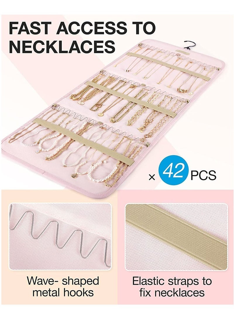 Captaintech Organizer Storage Roll, Double-Sided Jewelry Holder with Metal Hooks, Hanging Jewelry Bag for Wall and Door  - Image 3