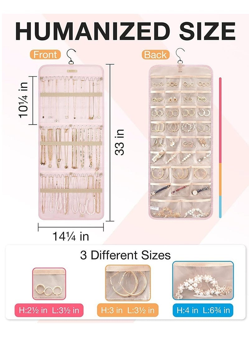 Captaintech Organizer Storage Roll, Double-Sided Jewelry Holder with Metal Hooks, Hanging Jewelry Bag for Wall and Door  - Image 4