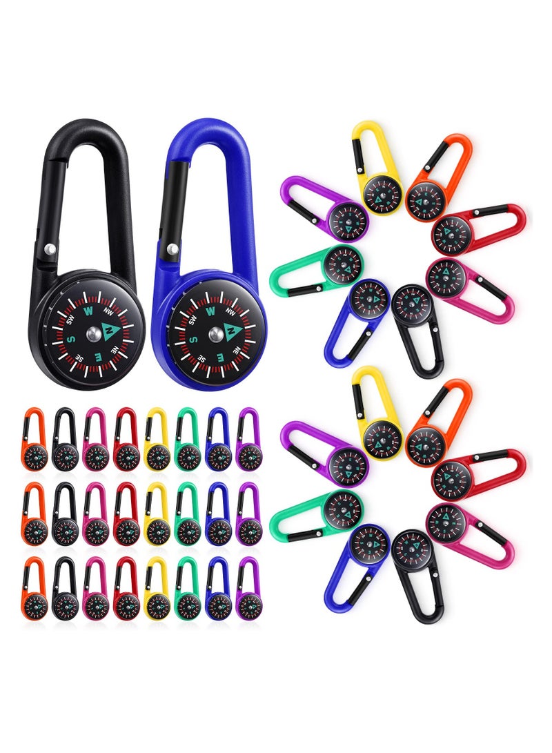 Excefore Compass Keychain for Kids, Adventure Camping Small Keychain Belt Clips With Holes Compass Metal Buckle Keychain Outdoor, Project Prizes for Hiking, Camping Party Favors (32 Pcs, 8 Colors) - Image 1