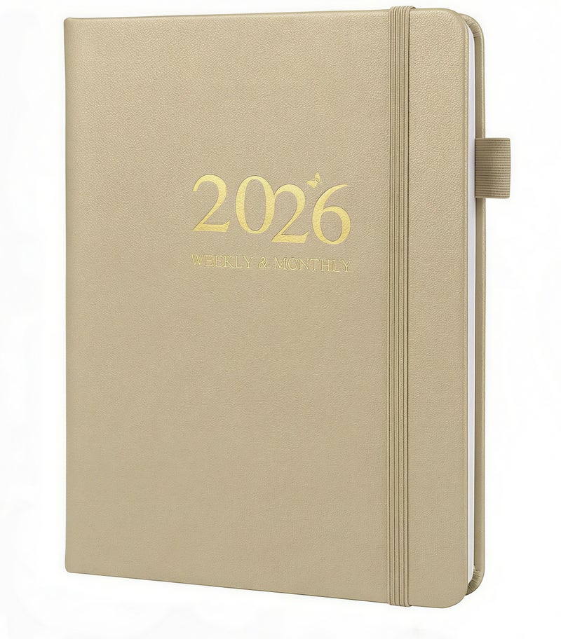 2026 Planner,2026 Planner Weekly and Monthly,Jan.2026-Dec.2026,A5(6.1"x8.31"),PU Imitation Leather Cover Daily Work Planner,with Pen Holder,Elastic Closure,Bookmarks,for Time Management - Image 1