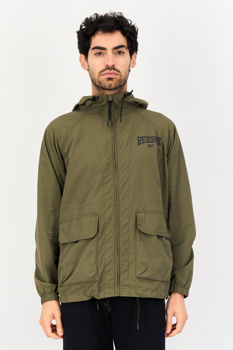 Reebok Men Sportswear Fit Long Sleeve Outdoor Windbreaker Jacket, Olive - Image 1