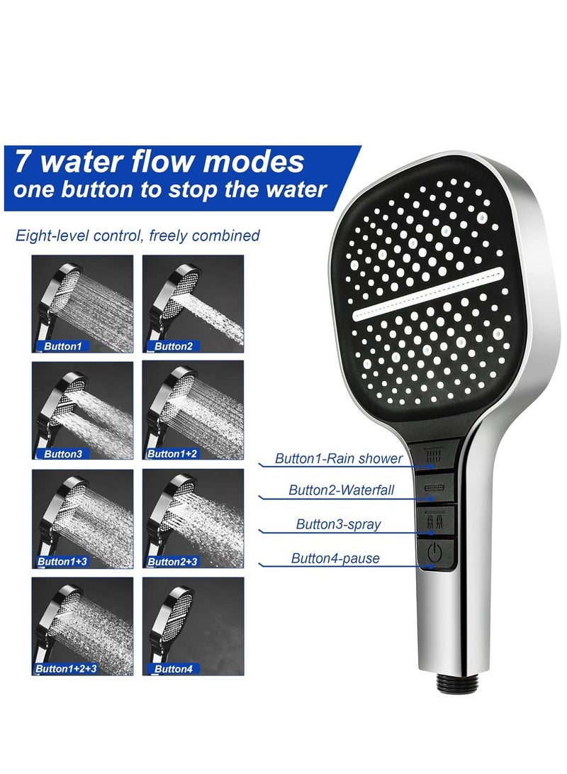 SYOSI Shower Head High Pressure Shower Heads with 8 Spray Modes Universal Water Saving Large Handheld Powerful Square Shower Head Single Hand Adjustable  - Image 2