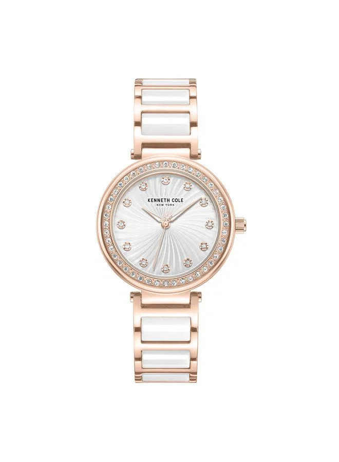 Kenneth Cole New York Modern Classic Women's 34mm Watch with Silver Dial & Rose Gold-White Stainless Steel Bracelet