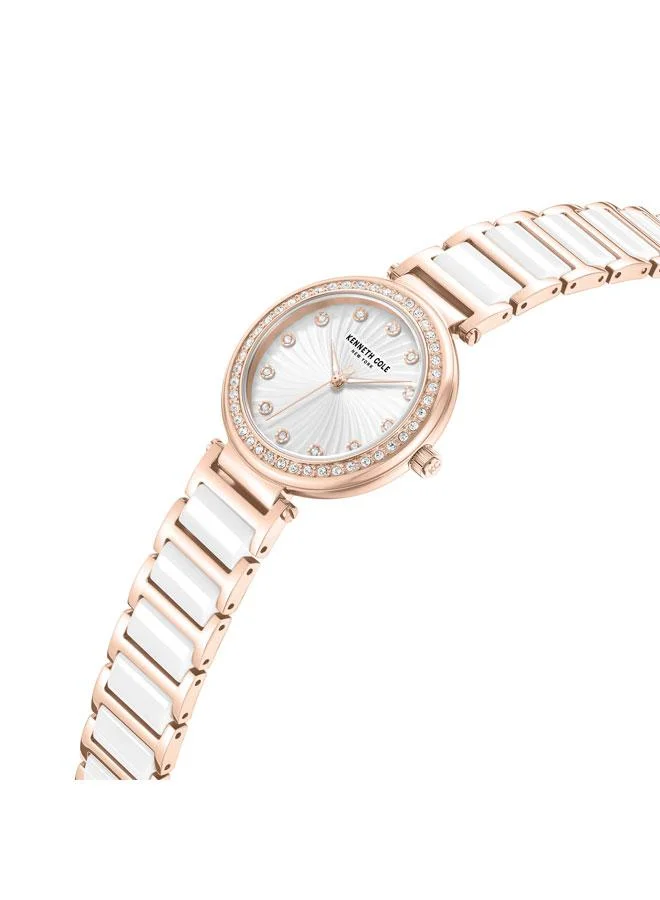 Kenneth Cole New York Modern Classic Women's 34mm Watch with Silver Dial & Rose Gold-White Stainless Steel Bracelet