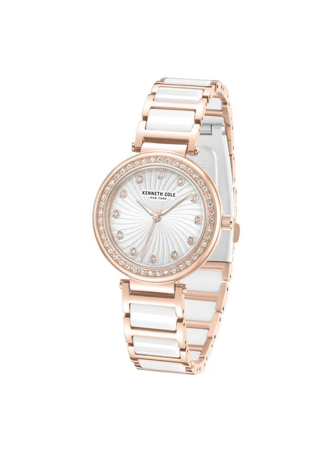 Kenneth Cole New York Modern Classic Women's 34mm Watch with Silver Dial & Rose Gold-White Stainless Steel Bracelet