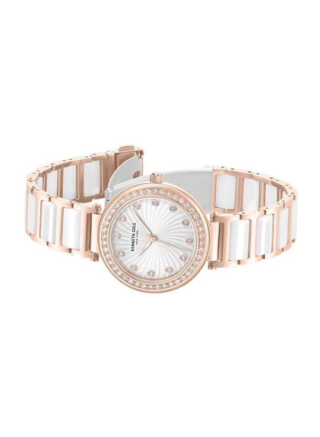 Kenneth Cole New York Modern Classic Women's 34mm Watch with Silver Dial & Rose Gold-White Stainless Steel Bracelet