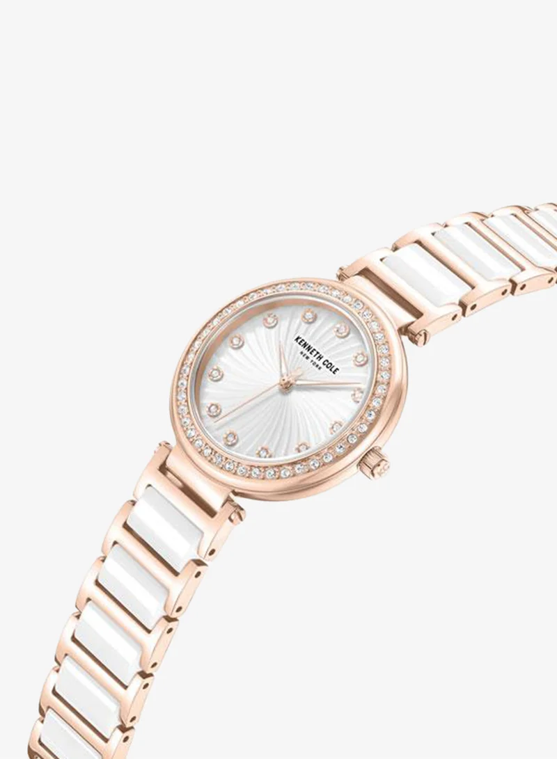 Kenneth Cole New York Rose Gold/White Modern Classic Women's 34mm Watch with Silver Dial & Rose Gold-White Stainless Steel Bracelet for Women | Best Price UAE