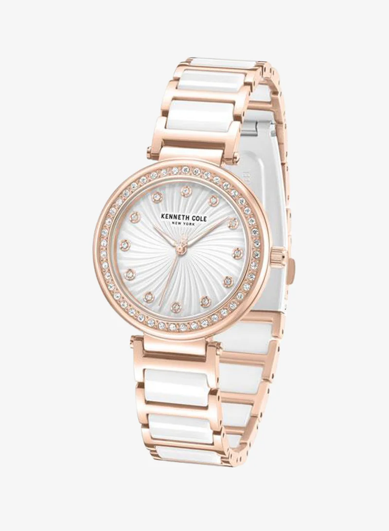 Kenneth Cole New York Rose Gold/White Modern Classic Women's 34mm Watch with Silver Dial & Rose Gold-White Stainless Steel Bracelet for Women | Best Price UAE