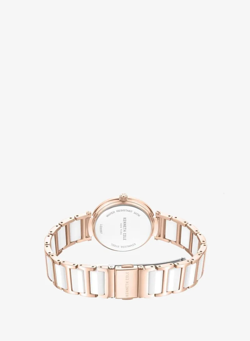 Kenneth Cole New York Rose Gold/White Modern Classic Women's 34mm Watch with Silver Dial & Rose Gold-White Stainless Steel Bracelet for Women | Best Price UAE