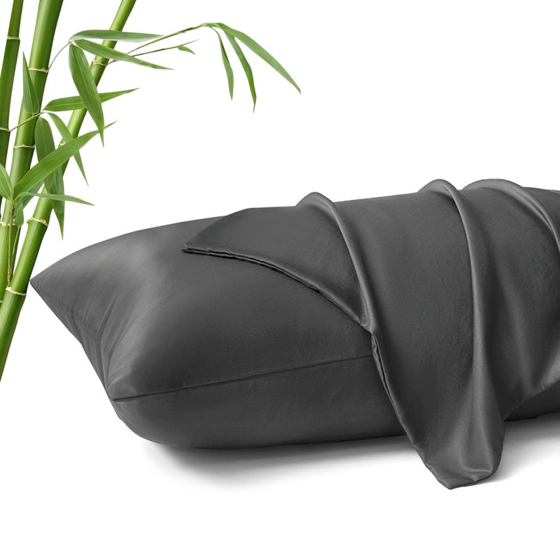 MR&HM Queen Pillow Cases Set of 2, Cooling Pillow Case for Hot Sleepers 20"x30", Breathable & Moisture Wicking, Soft Envelope Pillowcases, Rayon Derived from Bamboo & Polyester Blend (Dark Grey) - Image 1