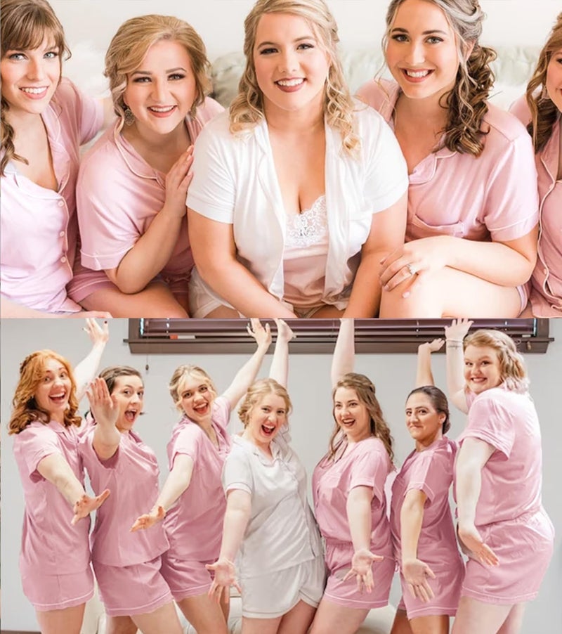 SWOMOG Womens Button Down Pajamas Set Short Sleeve Sleepwear Bride Soft Pj Lounge Sets XS-3XL Pink Medium - Image 3
