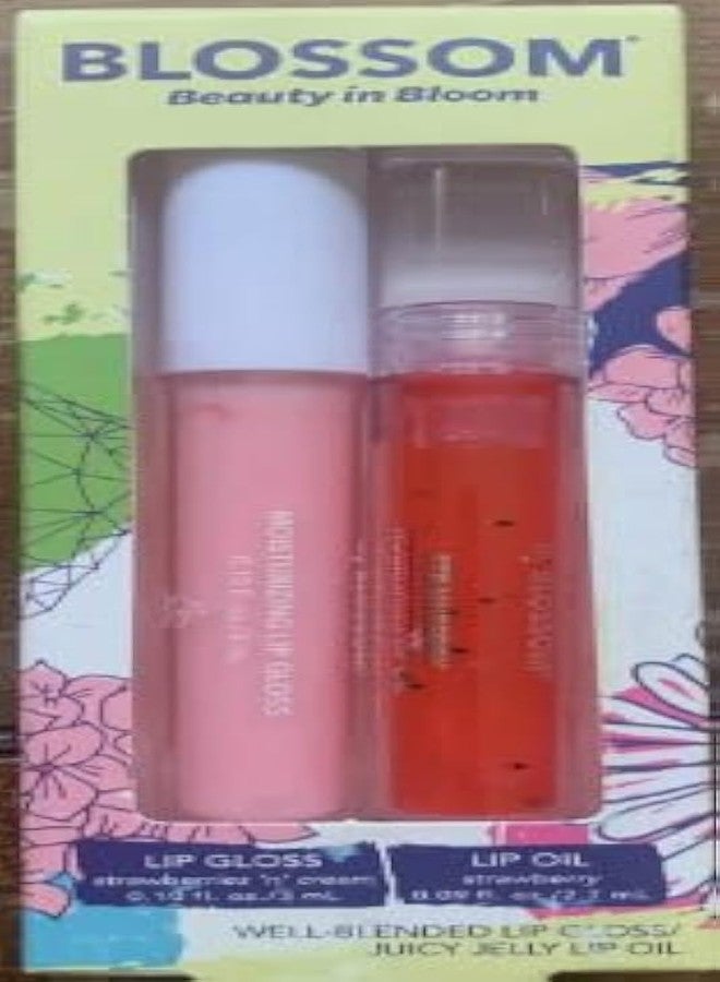Blossom Strawberries n Cream Lip Gloss & Strawberry Lip Oil Well Blended Juicy, 1 Count (Pack of 1)